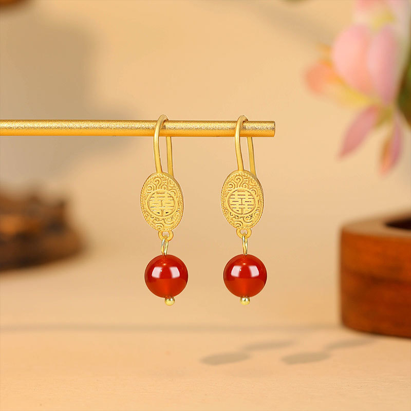 Earrings - Naturalne czerwone jadeitowe kolczyki z koralikami,