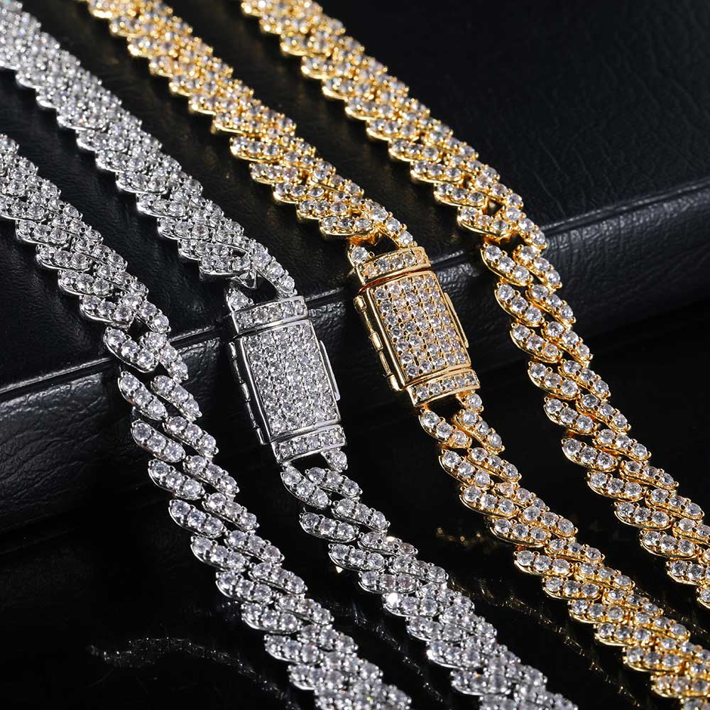 Cuban Link Chain 12Mm - Naszyjnik damski z cyrkoniami 8MM1Row, naszyjnik
